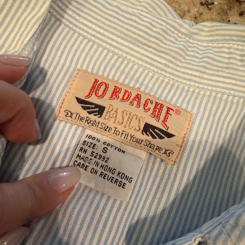 Vintage 90s Y2K Jordache Striped Blue Button Up - Picture 3 of 10